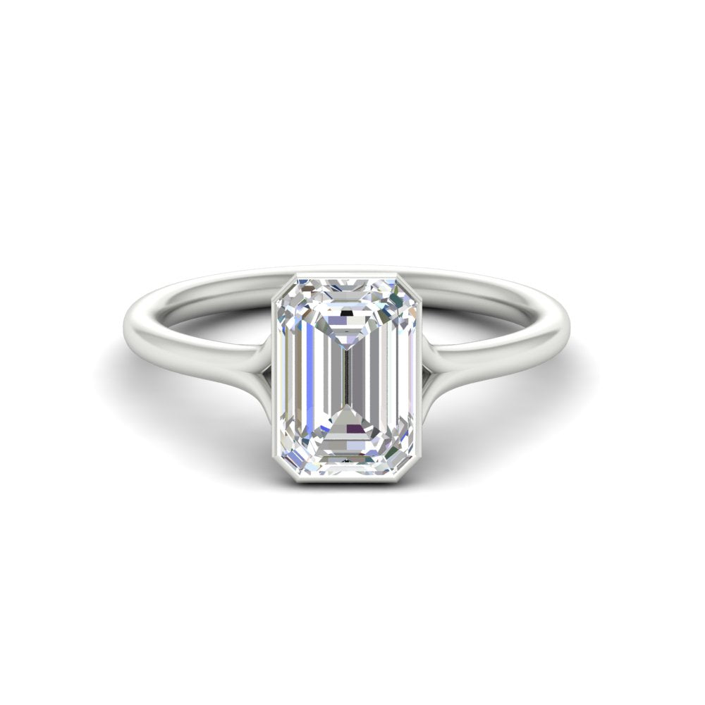 Split Shank Emerald Cut Bezel Set Solitaire Ring