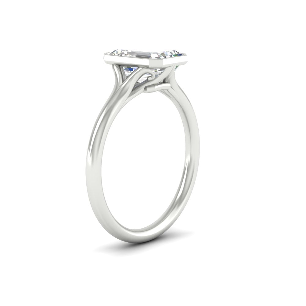 Split Shank Emerald Cut Bezel Set Solitaire Ring