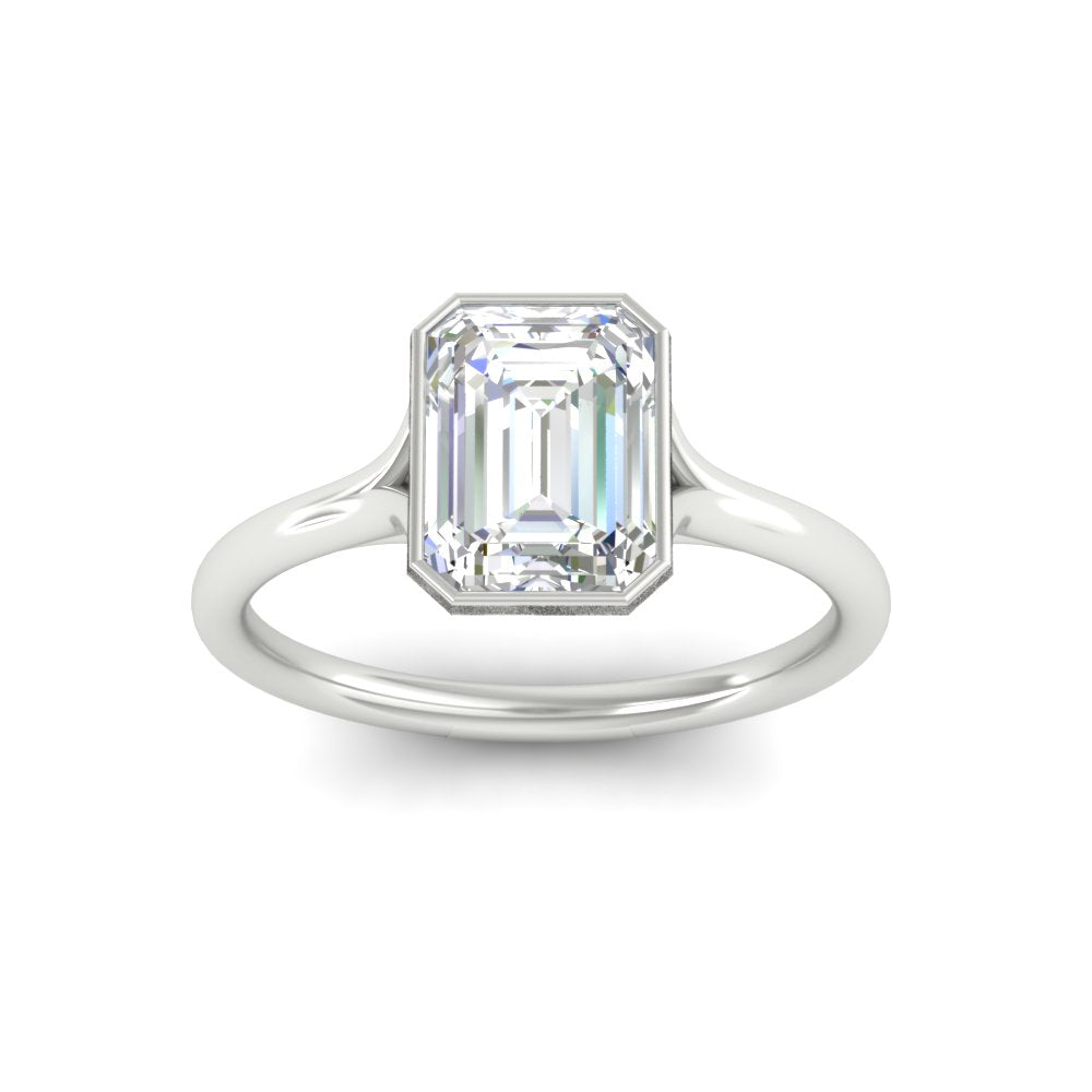 Split Shank Emerald Cut Bezel Set Solitaire Ring