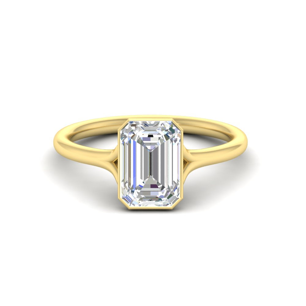 Split Shank Emerald Cut Bezel Set Solitaire Ring