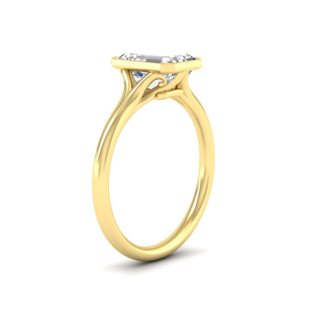 Split Shank Emerald Cut Bezel Set Solitaire Ring