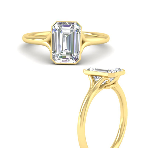 Split Shank Emerald Cut Bezel Set Solitaire Ring