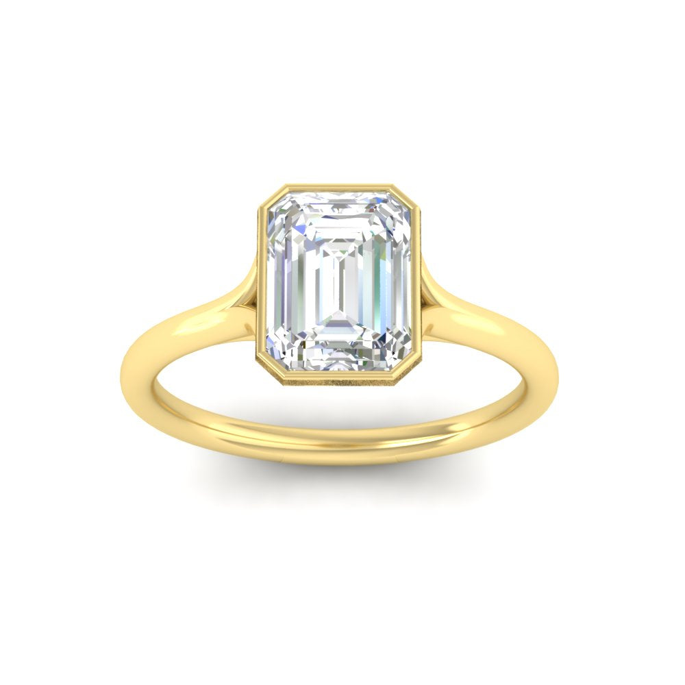 Split Shank Emerald Cut Bezel Set Solitaire Ring