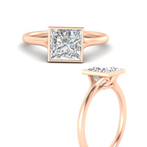 Split Shank Princess Cut Bezel Set Solitaire Ring