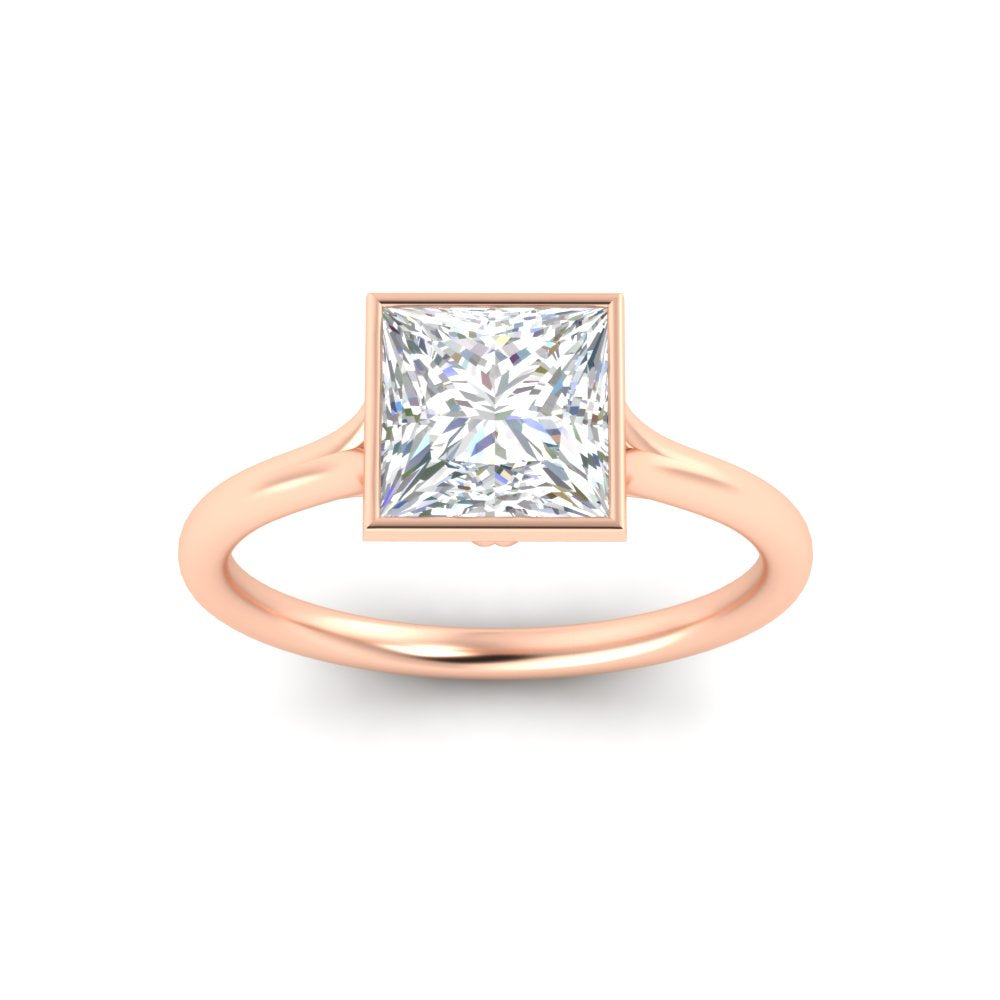 Split Shank Princess Cut Bezel Set Solitaire Ring