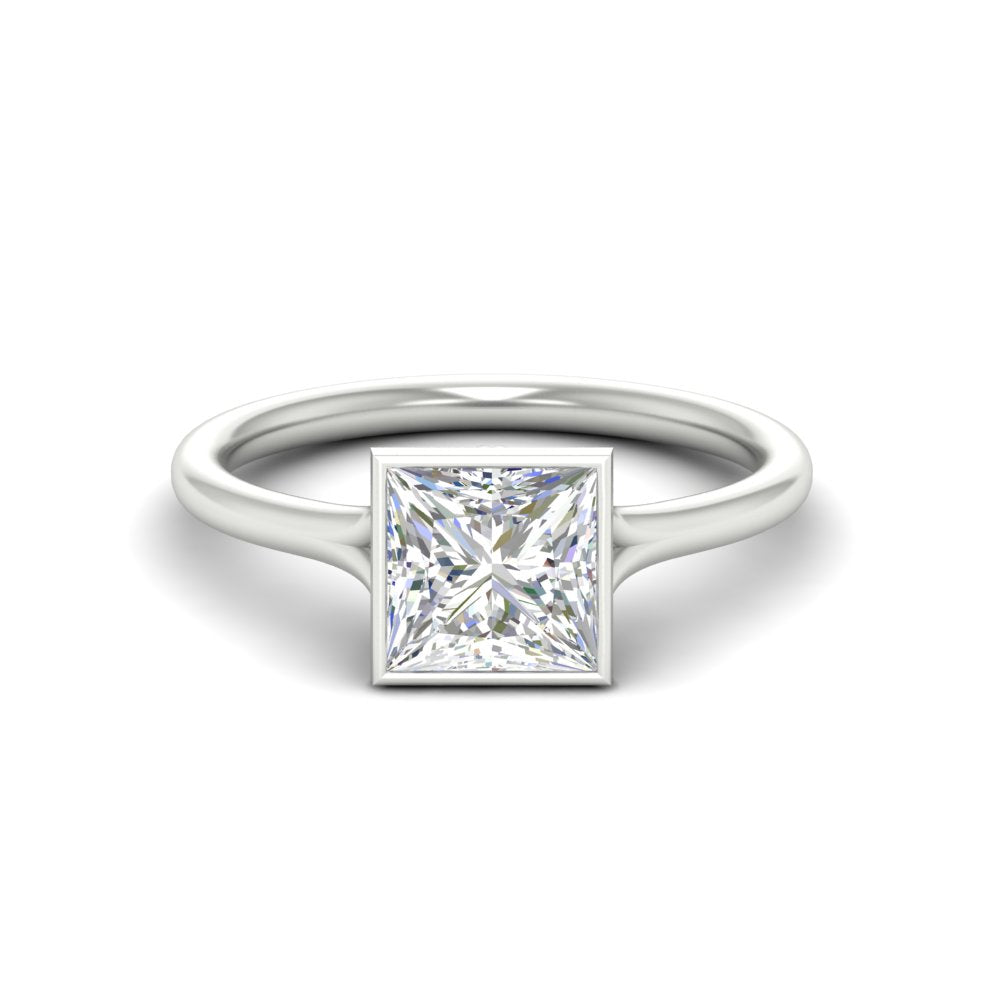 Split Shank Princess Cut Bezel Set Solitaire Ring