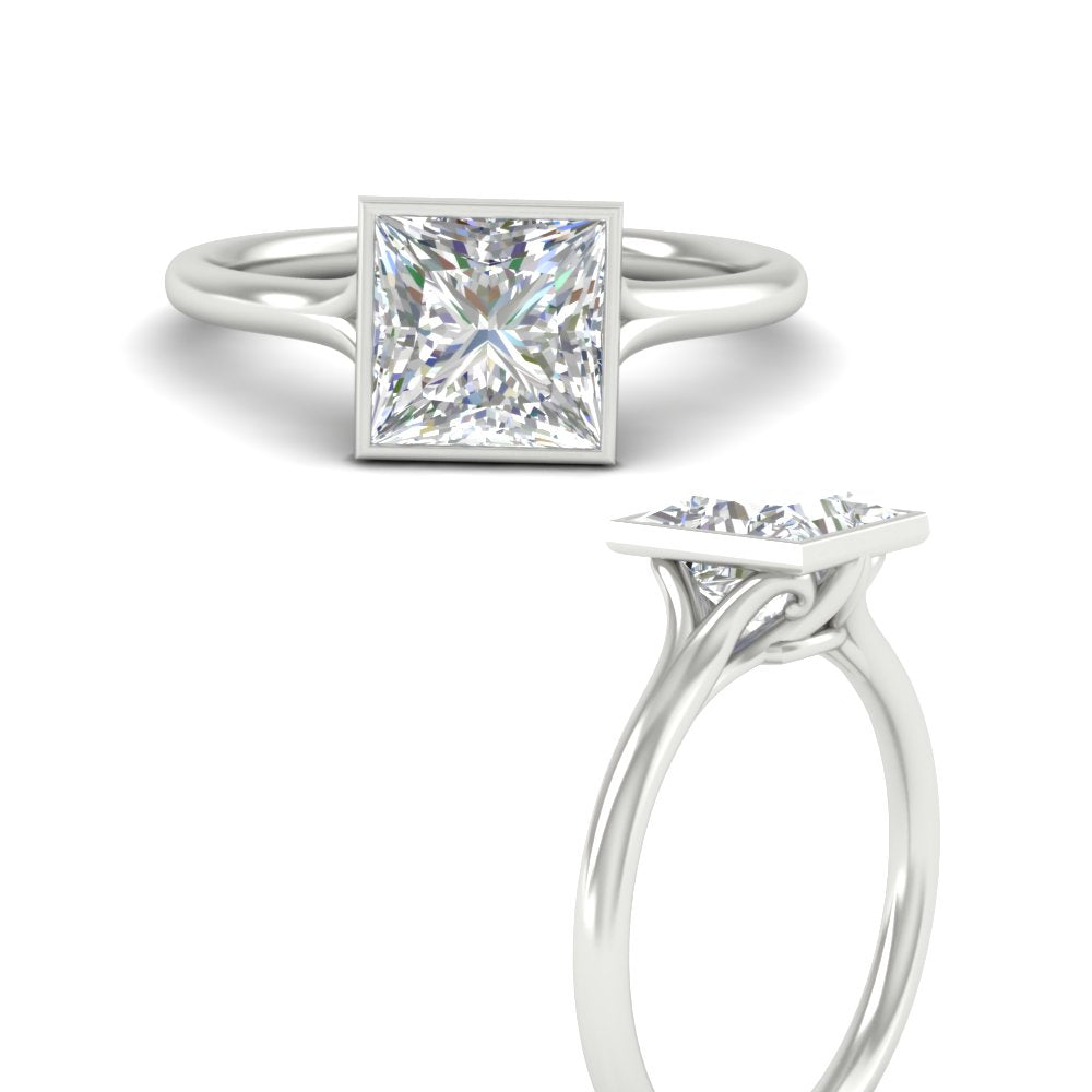 Split Shank Princess Cut Bezel Set Solitaire Ring