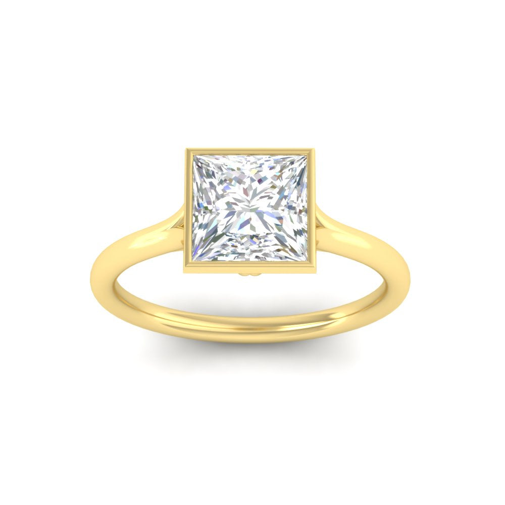 Split Shank Princess Cut Bezel Set Solitaire Ring