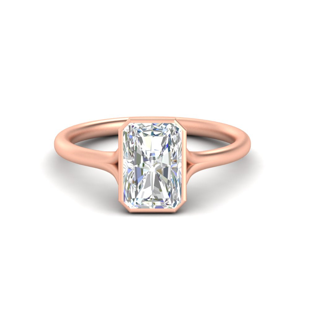 Split Shank Radiant Cut Bezel Set Solitaire Ring