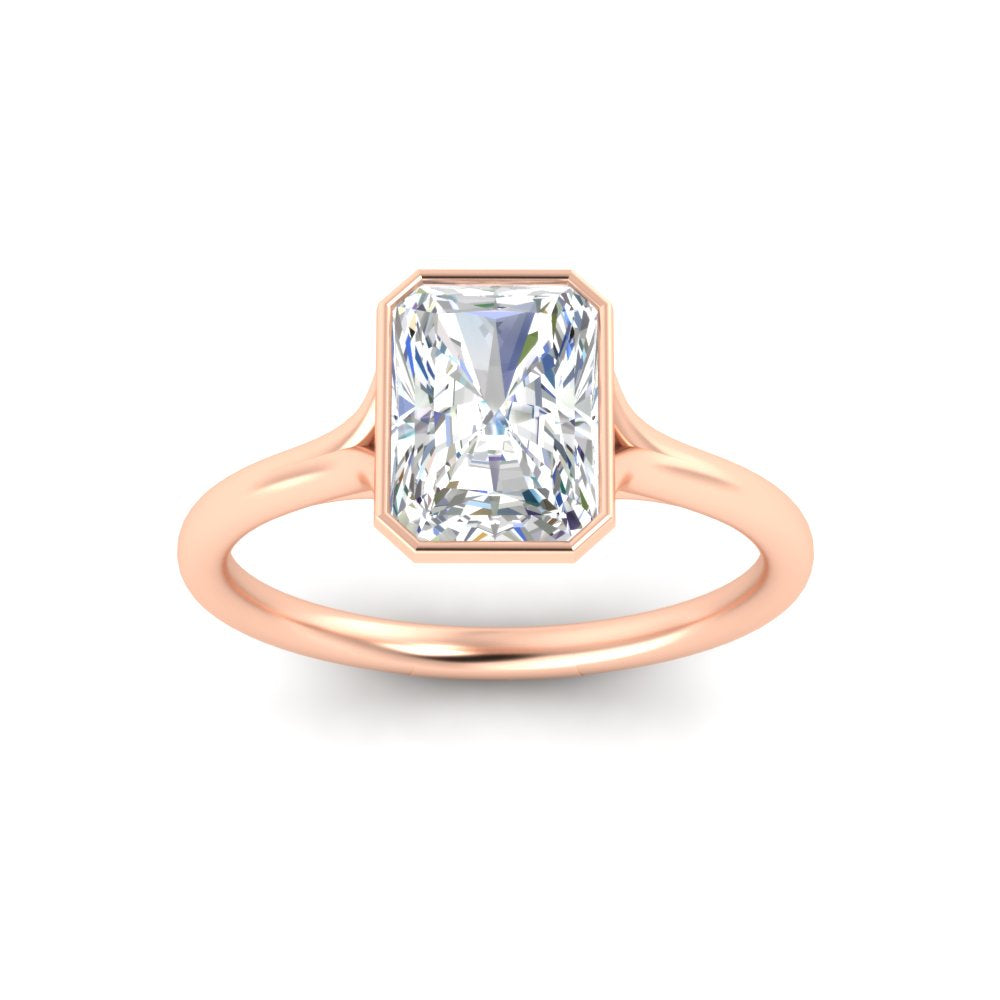 Split Shank Radiant Cut Bezel Set Solitaire Ring