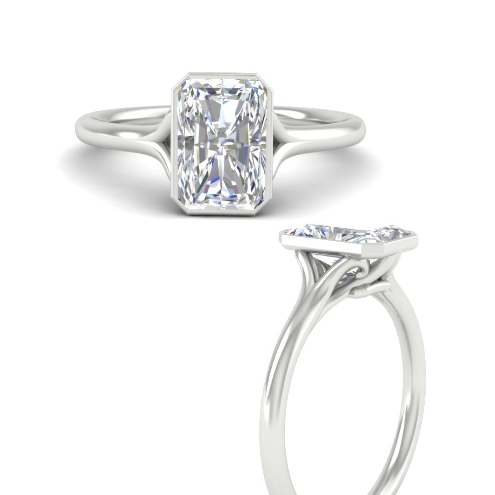 Split Shank Radiant Cut Bezel Set Solitaire Ring