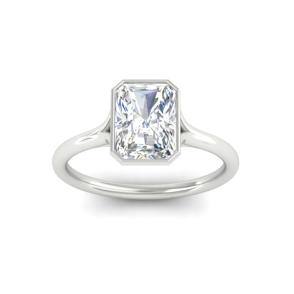 Split Shank Radiant Cut Bezel Set Solitaire Ring
