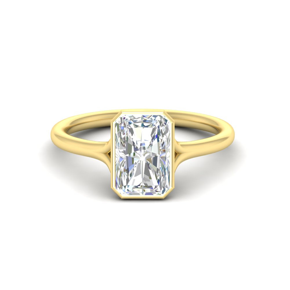 Split Shank Radiant Cut Bezel Set Solitaire Ring