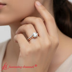 Load image into Gallery viewer, bezel-solitaire-ring-with-diamond-band-rose-gold-fdens11229-model
