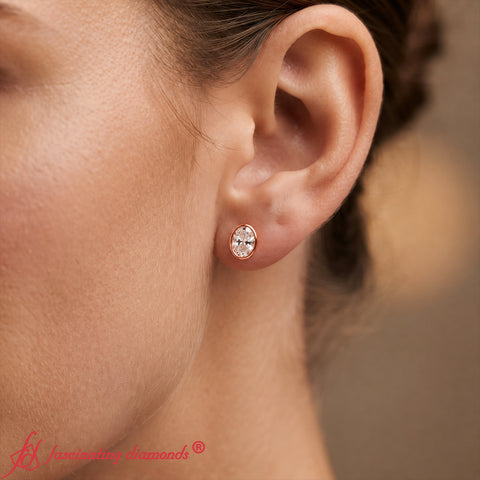 Oval Bezel Set Solitaire Stud Earrings [IGI Certified]