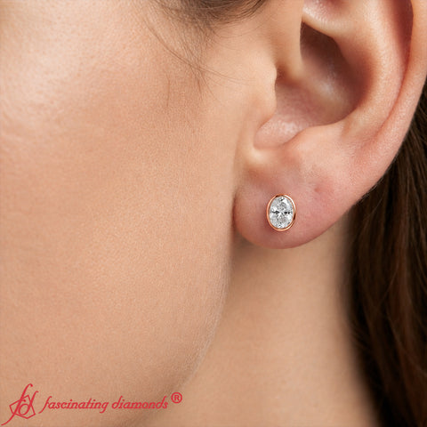Oval Bezel Set Solitaire Stud Earrings [IGI Certified]