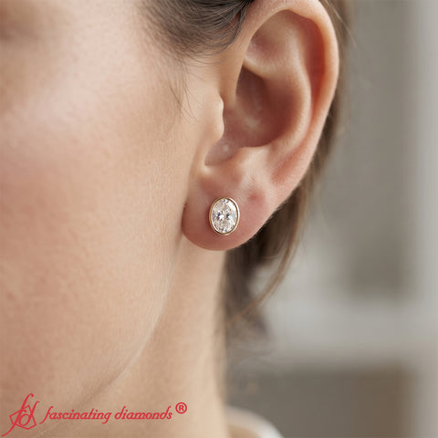 Oval Bezel Set Solitaire Stud Earrings [IGI Certified]