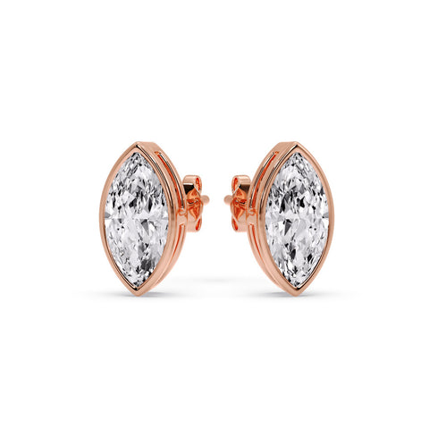 Bezel Stud Earring One Carat Marquise Diamond