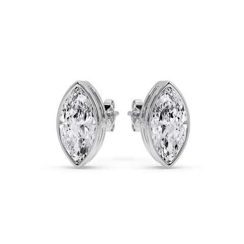 Bezel Stud Earring One Carat Marquise Diamond