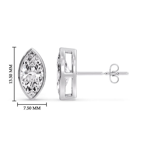 Bezel Stud Earring One Carat Marquise Diamond