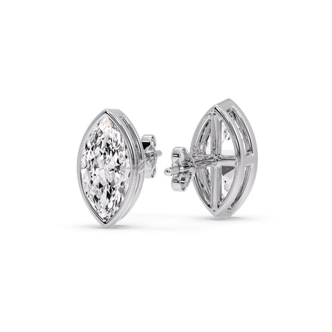 Bezel Stud Earring One Carat Marquise Diamond
