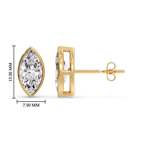 Bezel Stud Earring One Carat Marquise Diamond