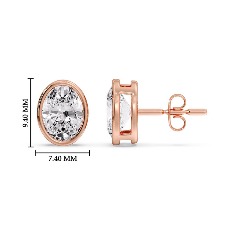 Bezel Stud Earring Oval Diamond