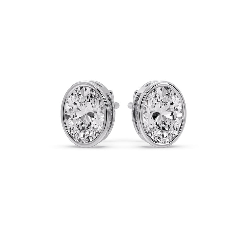 Bezel Stud Earring Oval Diamond