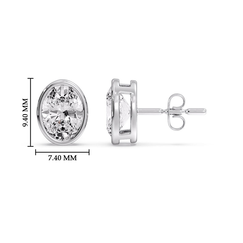 Bezel Stud Earring Oval Diamond