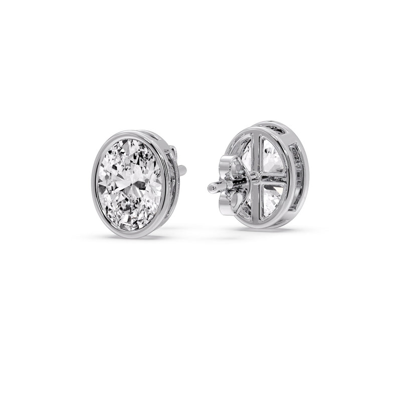 Bezel Stud Earring Oval Diamond