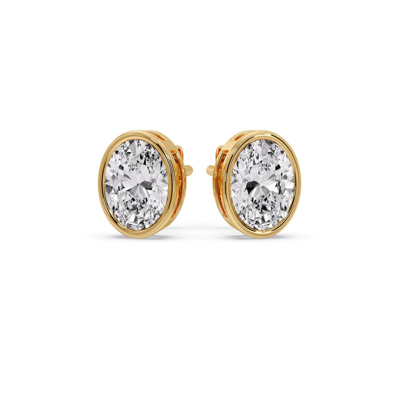 Bezel Stud Earring Oval Diamond
