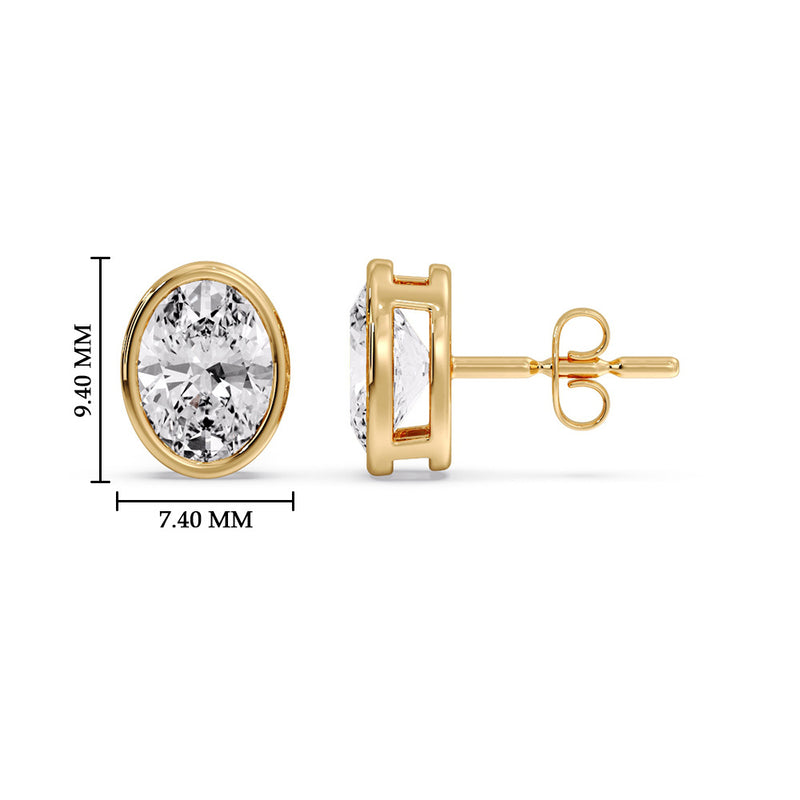 Bezel Stud Earring Oval Diamond