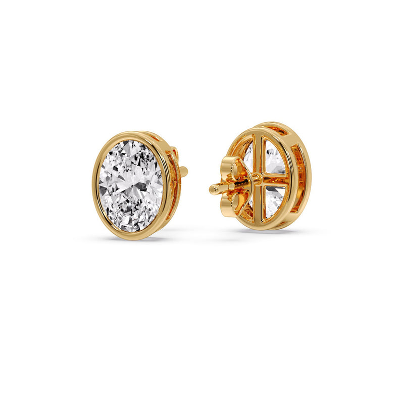 Bezel Stud Earring Oval Diamond