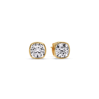 Cushion Diamond Bezel Set Solitaire Certified Stud Earrings