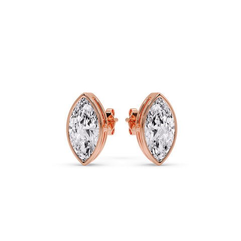 Bezel Stud Earring One Carat Marquise Diamond