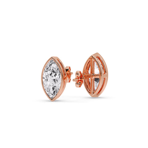 Bezel Stud Earring One Carat Marquise Diamond