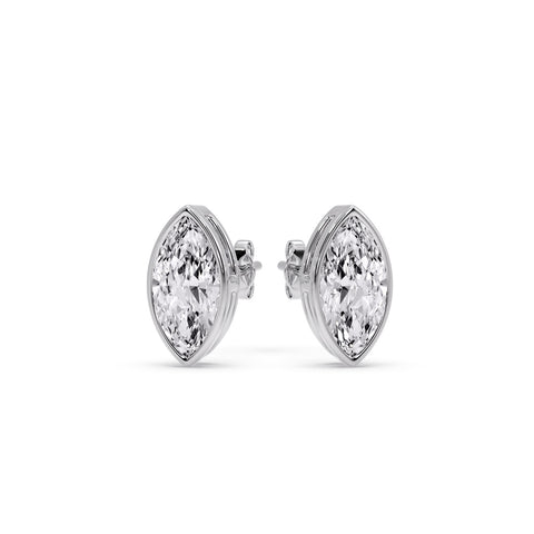 Bezel Stud Earring One Carat Marquise Diamond