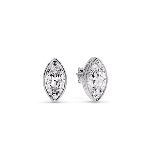 Bezel Stud Earring One Carat Marquise Diamond