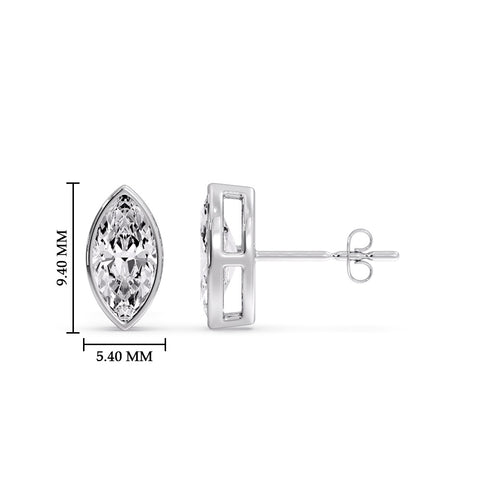 Bezel Stud Earring One Carat Marquise Diamond