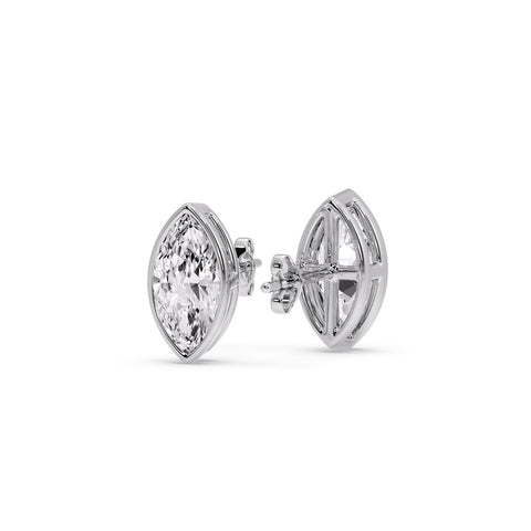 Bezel Stud Earring One Carat Marquise Diamond