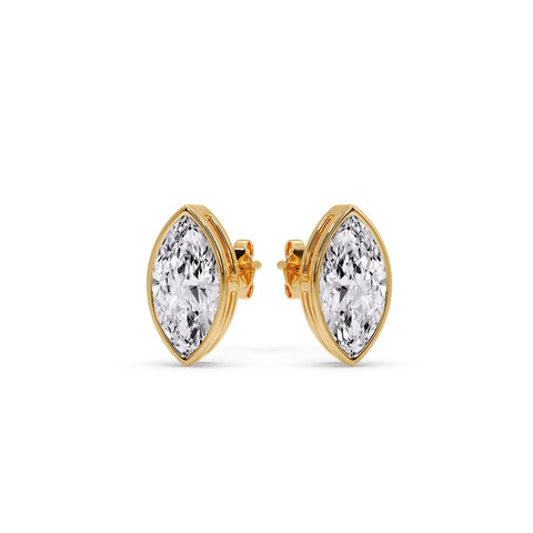 Bezel Stud Earring One Carat Marquise Diamond