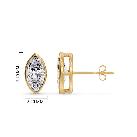 Bezel Stud Earring One Carat Marquise Diamond