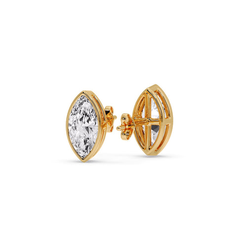 Bezel Stud Earring One Carat Marquise Diamond