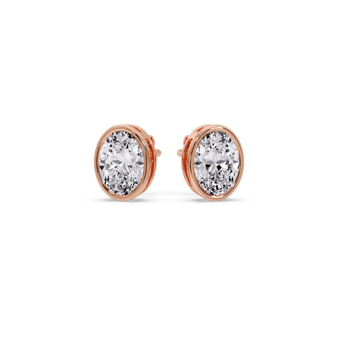 Bezel Stud Earring Oval Diamond