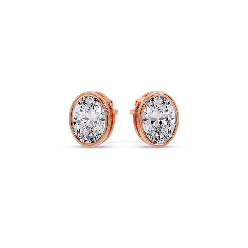 Bezel Stud Earring Oval Diamond