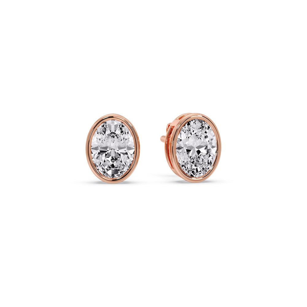 Bezel Stud Mens Earring Oval Diamond
