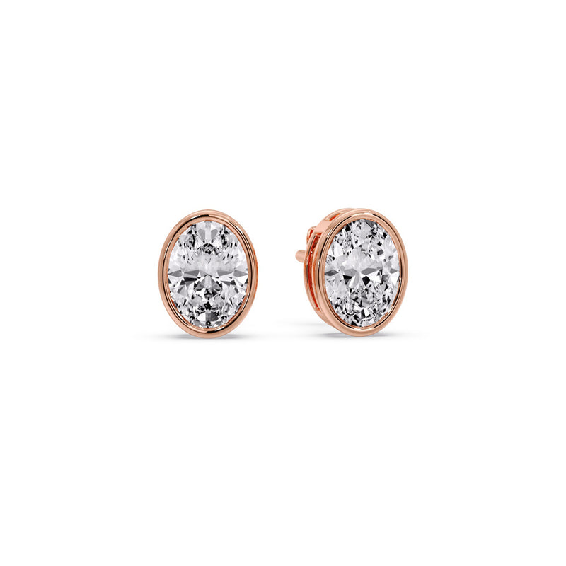Bezel Stud Earring Oval Diamond