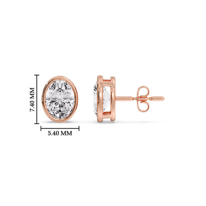 Bezel Stud Earring Oval Diamond