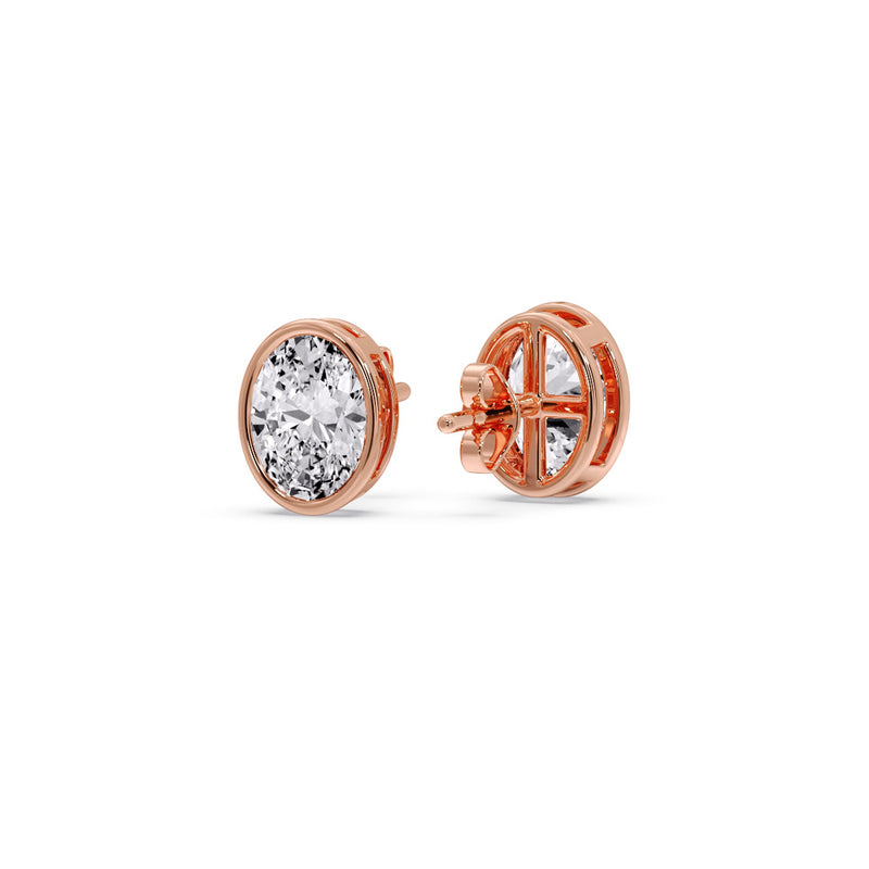 Bezel Stud Earring Oval Diamond