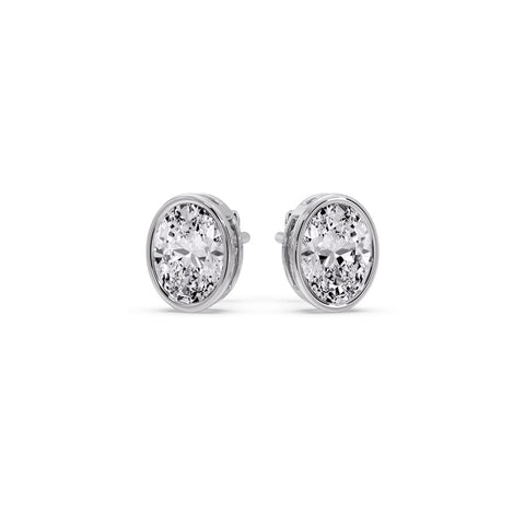 Bezel Stud Earring Oval Diamond